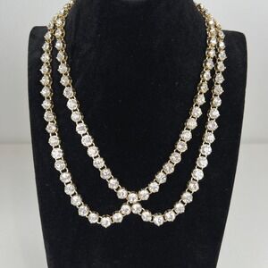 J. Crew Crystal Bib Necklace Gold Tone Draped Double Strand Prom Wedding Gala